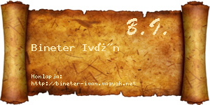 Bineter Iván névjegykártya